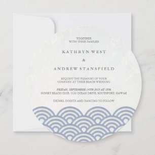 Japanese Seigaiha Waves Elegant Beach Wedding Invitation