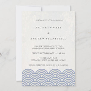 Japanese Seigaiha Waves Elegant Beach Wedding Invitation