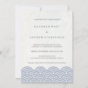Japanese Seigaiha Waves Elegant Beach Wedding Invitation