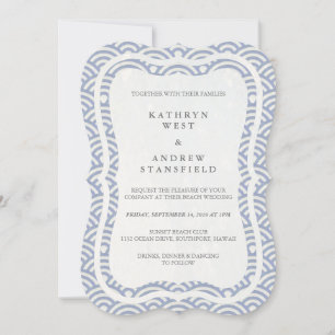 Japanese Seigaiha Waves Elegant Beach Wedding Invitation