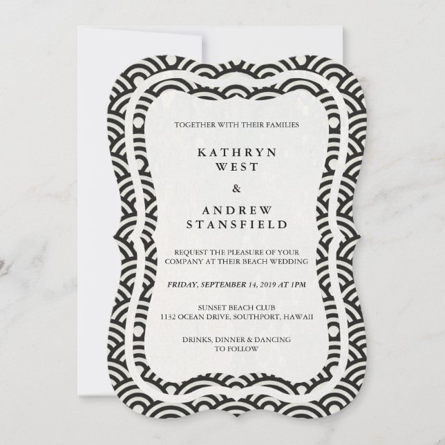 Japanese Seigaiha Waves Elegant Beach Wedding Invitation (Front)