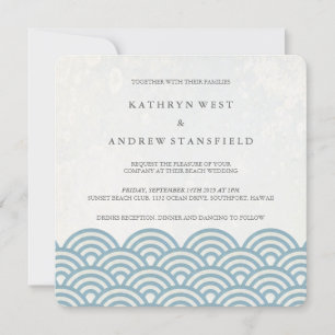 Japanese Seigaiha Waves Elegant Beach Wedding Invitation