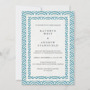 Japanese Seigaiha Waves Elegant Beach Wedding Invitation
