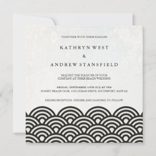 Japanese Seigaiha Waves Elegant Beach Wedding Invitation