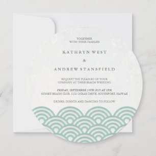 Japanese Seigaiha Waves Elegant Beach Wedding Invitation