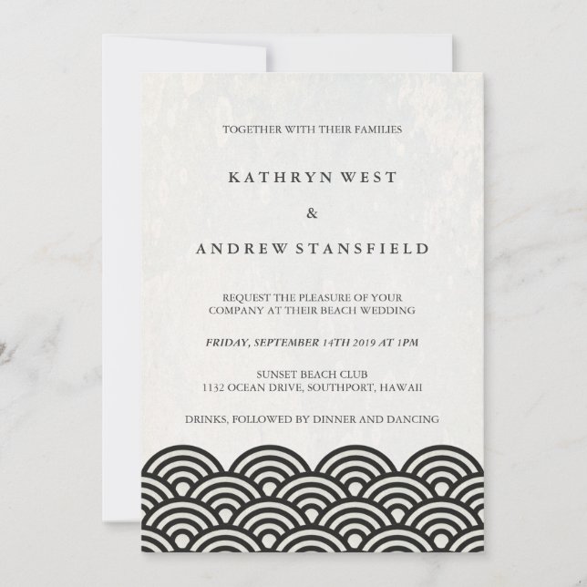 Japanese Seigaiha Waves Elegant Beach Wedding Invitation (Front)
