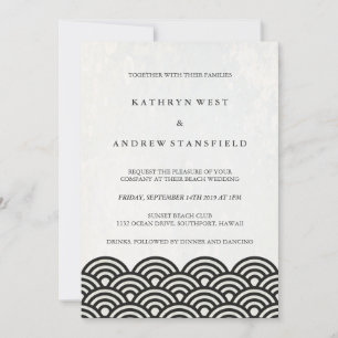 Japanese Seigaiha Waves Elegant Beach Wedding Invitation
