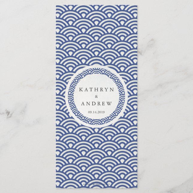 Japanese Seigaiha Waves Elegant Beach Wedding Menu (Front)