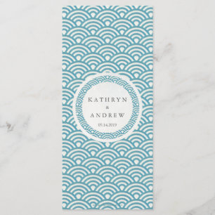 Japanese Seigaiha Waves Elegant Beach Wedding Menu