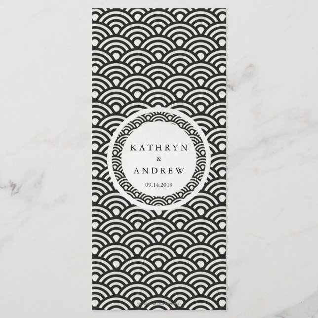 Japanese Seigaiha Waves Elegant Beach Wedding Menu (Front)