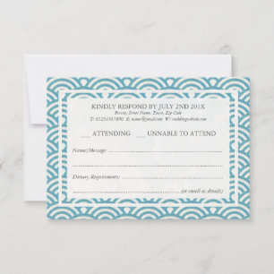 Japanese Seigaiha Waves Elegant Beach Wedding RSVP