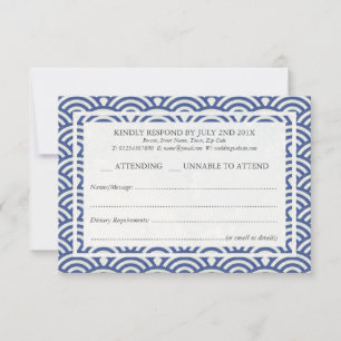 Japanese Seigaiha Waves Elegant Beach Wedding RSVP
