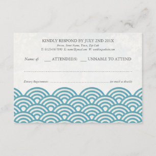 Japanese Seigaiha Waves Elegant Beach Wedding RSVP