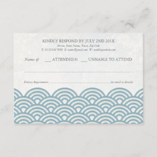 Japanese Seigaiha Waves Elegant Beach Wedding RSVP