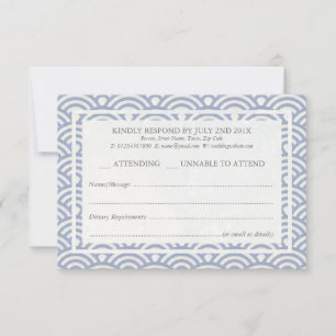 Japanese Seigaiha Waves Elegant Beach Wedding RSVP