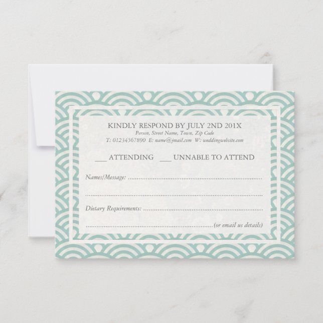 Japanese Seigaiha Waves Elegant Beach Wedding RSVP (Front)