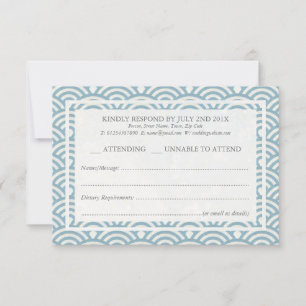 Japanese Seigaiha Waves Elegant Beach Wedding RSVP