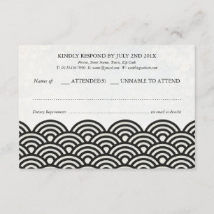 Japanese Seigaiha Waves Elegant Beach Wedding RSVP