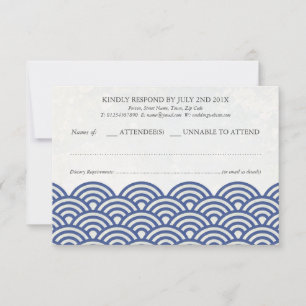 Japanese Seigaiha Waves Elegant Beach Wedding RSVP