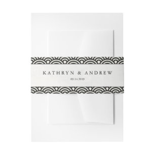 Japanese Seigaiha Waves Elegant Black + White Invitation Belly Band