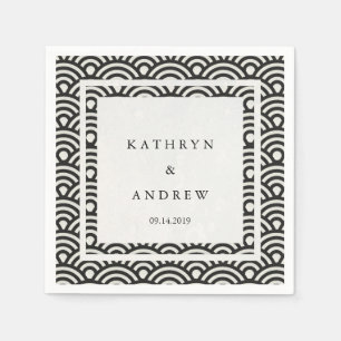 Japanese Seigaiha Waves Elegant Black + White Napkin