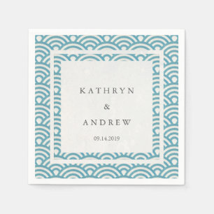 Japanese Seigaiha Waves Elegant Blue Green Napkin