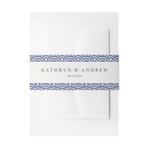Japanese Seigaiha Waves Elegant Dark Blue + White Invitation Belly Band