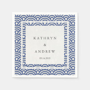 Japanese Seigaiha Waves Elegant Dark Blue + White Napkin