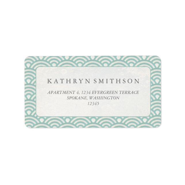 Japanese Seigaiha Waves Elegant Green + White Label (Front)