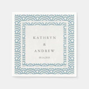 Japanese Seigaiha Waves Elegant Light Blue + White Napkin