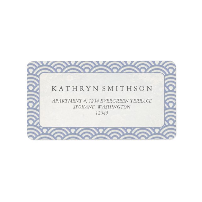 Japanese Seigaiha Waves Elegant Purple + White Label (Front)