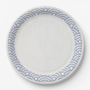 Japanese Seigaiha Waves Elegant Purple + White Paper Plate