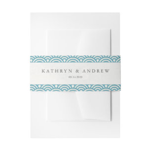 Japanese Seigaiha Waves Elegant Sea Blue Green Invitation Belly Band