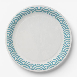 Japanese Seigaiha Waves Elegant Sea Blue Green Paper Plate