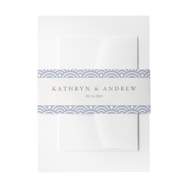Japanese Seigaiha Waves Elegant Soft Purple Blue Invitation Belly Band (Front Example)