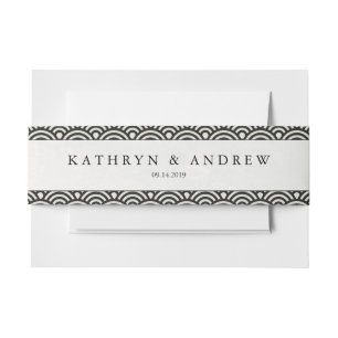 Japanese Seigaiha Waves Modern Black+White Wedding Invitation Belly Band