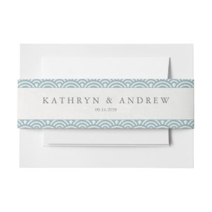 Japanese Seigaiha Waves Modern Blue+White Wedding Invitation Belly Band