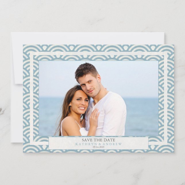 Japanese Seigaiha Waves Save The Date Flat Photo Invitation (Front)