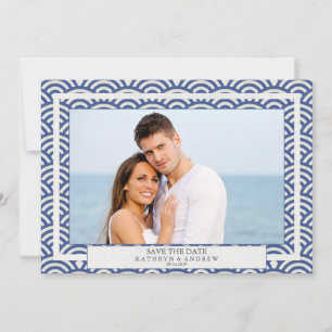 Japanese Seigaiha Waves Save The Date Flat Photo Invitation