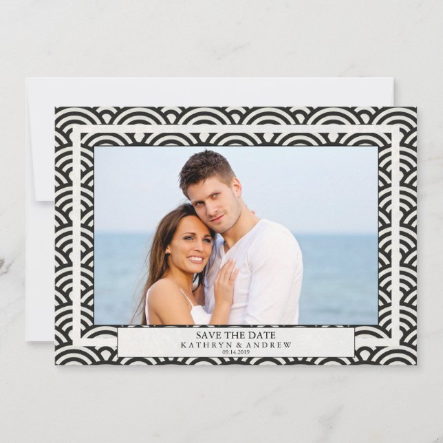 Japanese Seigaiha Waves Save The Date Flat Photo Invitation (Front)