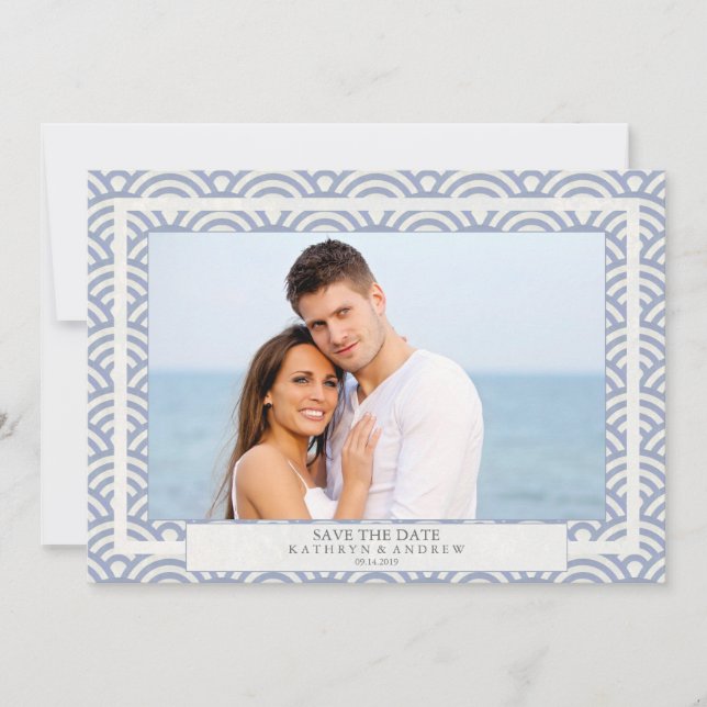 Japanese Seigaiha Waves Save The Date Flat Photo Invitation (Front)