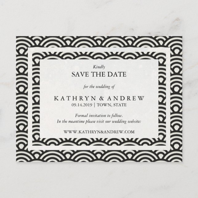 Japanese Seigaiha Waves Save The Date No Photo Announcement Postcard (Front)