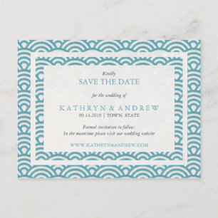 Japanese Seigaiha Waves Save The Date No Photo Announcement Postcard