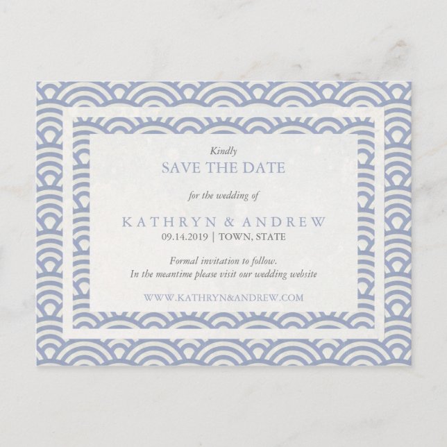 Japanese Seigaiha Waves Save The Date No Photo Announcement Postcard (Front)
