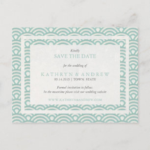 Japanese Seigaiha Waves Save The Date No Photo Announcement Postcard