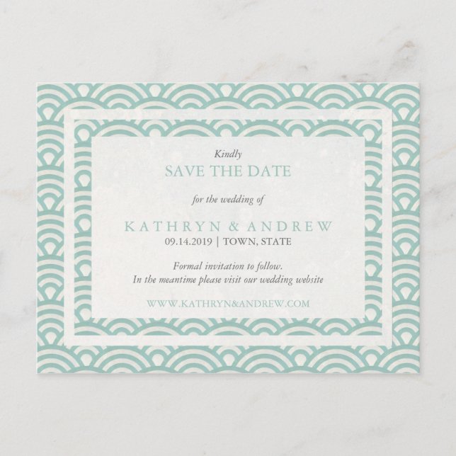 Japanese Seigaiha Waves Save The Date No Photo Announcement Postcard (Front)