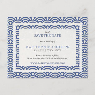 Japanese Seigaiha Waves Save The Date No Photo Announcement Postcard