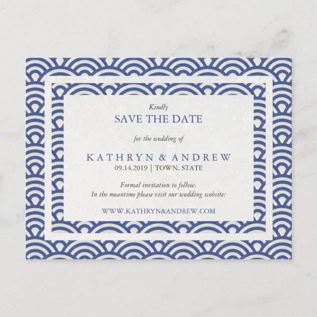 Japanese Seigaiha Waves Save The Date No Photo Announcement Postcard (Front)