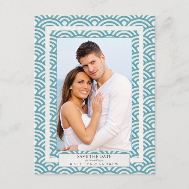 Japanese Seigaiha Waves Save The Date Photograph Announcement Postcard (Front)