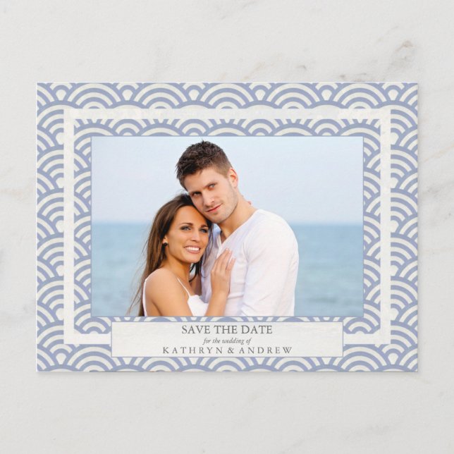 Japanese Seigaiha Waves Save The Date Photograph Announcement Postcard (Front)